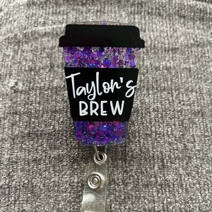 Taylor’s Brew Coffee Cup Retractable Name Badge Reel ID Name Tag Holder